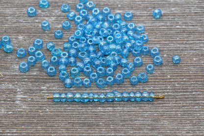 Glossy Transparent Glass Seed Beads, 4mm 6/0 Glass Round Seed Beads, Pacific Blue Trans Seed Beads, Rocailles Beads, Beading Supplies #1126