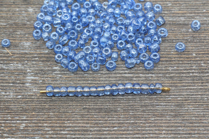 Glossy Transparent Glass Seed Beads, 4mm 6/0 Glass Round Seed Beads, Cornflower Blue Trans Seed Beads, Rocailles Beads, Beading #1128