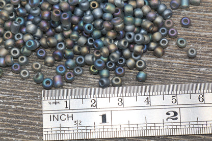 Matte Iridescent Glass Seed Beads, 4mm 6/0 Glass Round Seed Beads, Matte Gray AB Seed Beads, Rocailles Beads, Beading Supplies #1175