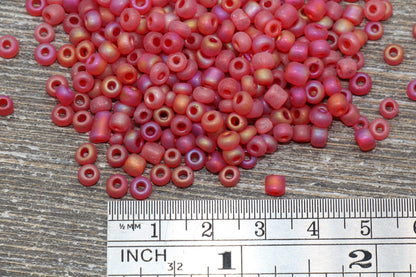 Matte Iridescent Glass Seed Beads, 4mm 6/0 Glass Round Seed Beads, Matte Red AB Seed Beads, Rocailles Beads, Beading Supplies #1176