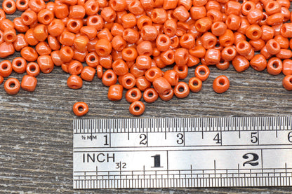 Glossy Glass Seed Beads, 4mm 6/0 Glass Round Seed Beads, Orange Opaque Seed Beads, Rocailles Beads, Beading Supplies #1185