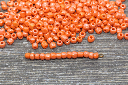 Glossy Glass Seed Beads, 4mm 6/0 Glass Round Seed Beads, Orange Opaque Seed Beads, Rocailles Beads, Beading Supplies #1185