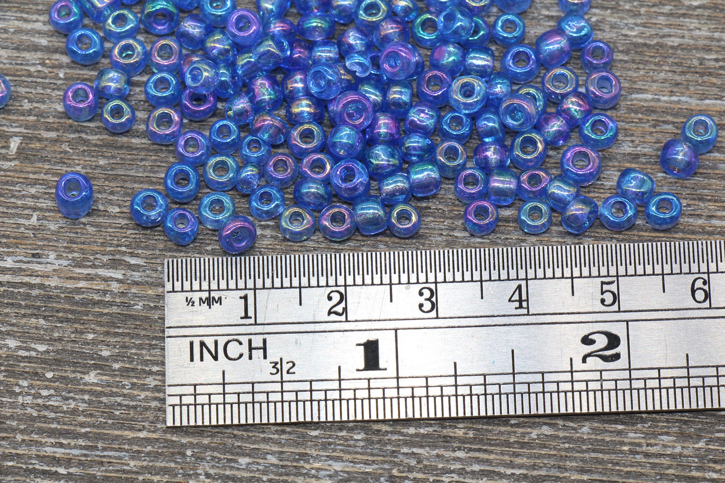 Transparent Iridescent Glass Seed Beads, 4mm 6/0 Glass Round Seed Beads, Blue AB Trans Seed Beads, Rocailles Beads, Beading Supplies #1143