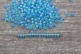 Transparent Iridescent Glass Seed Beads, 4mm 6/0 Glass Round Seed Beads, Blue AB Trans Seed Beads, Rocailles Beads, Beading Supplies #1145