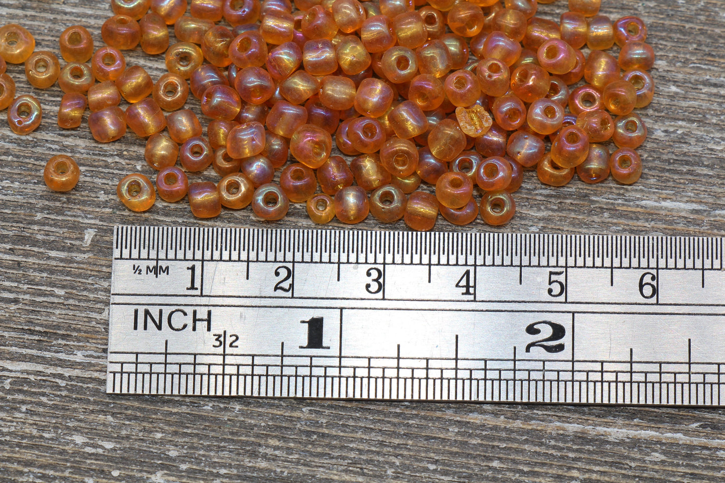 Transparent Iridescent Glass Seed Beads, 4mm 6/0 Glass Seed Beads, Golden Brown AB Trans Seed Beads, Rocailles Beads, Beading Supplies #1152