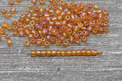 Transparent Iridescent Glass Seed Beads, 4mm 6/0 Glass Seed Beads, Golden Brown AB Trans Seed Beads, Rocailles Beads, Beading Supplies #1152