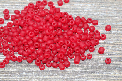 Matte Glass Seed Beads, 4mm 6/0 Glass Round Seed Beads, Matte Dark Red Trans Seed Beads, Rocailles Beads, Beading Supplies #1153