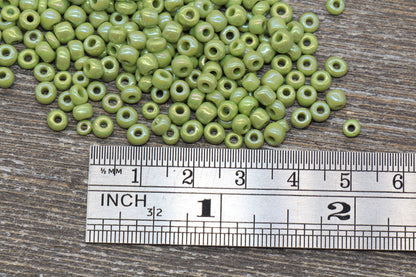 Iridescent Glass Seed Beads, 4mm 6/0 Glass Round Seed Beads, Light Green AB Opaque Seed Beads, Rocailles Beads, Beading Supplies #1157