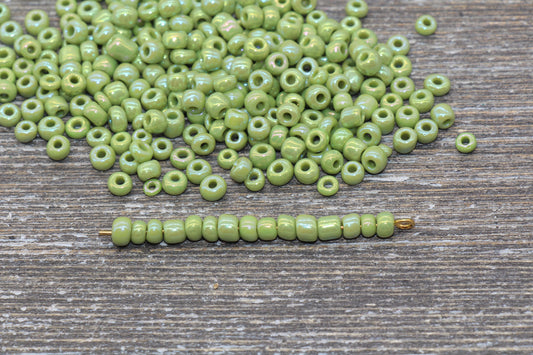 Iridescent Glass Seed Beads, 4mm 6/0 Glass Round Seed Beads, Light Green AB Opaque Seed Beads, Rocailles Beads, Beading Supplies #1157