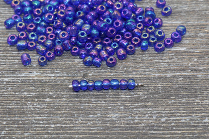 Iridescent Glass Seed Beads, 4mm 6/0 Glass Round Seed Beads, Purple AB Opaque Seed Beads, Rocailles Beads, Beading Supplies #1160