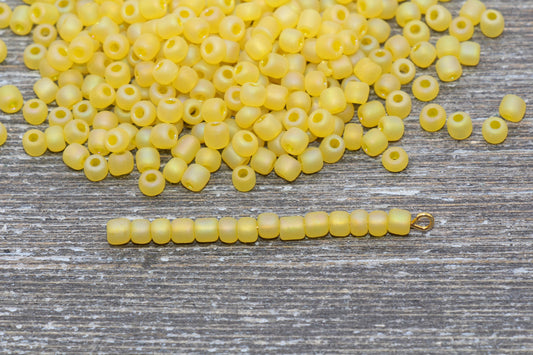 Matte Iridescent Glass Seed Beads, 4mm 6/0 Glass Round Seed Beads, Matte Yellow AB Seed Beads, Rocailles Beads, Beading Supplies #1169