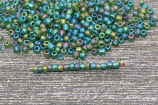 Matte Iridescent Glass Seed Beads, 4mm 6/0 Glass Round Seed Beads, Matte Rainbow AB Seed Beads, Rocailles Beads, Beading Supplies #1170