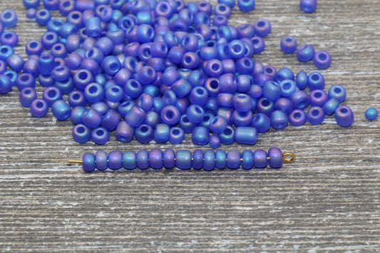 Matte Iridescent Glass Seed Beads, 4mm 6/0 Glass Round Seed Beads, Matte Purple AB Seed Beads, Rocailles Beads, Beading Supplies #1173