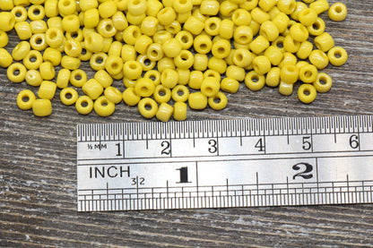 Glossy Glass Seed Beads, 4mm 6/0 Glass Round Seed Beads, Yellow Opaque Seed Beads, Rocailles Beads, Beading Supplies #1183