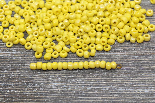 Glossy Glass Seed Beads, 4mm 6/0 Glass Round Seed Beads, Yellow Opaque Seed Beads, Rocailles Beads, Beading Supplies #1183