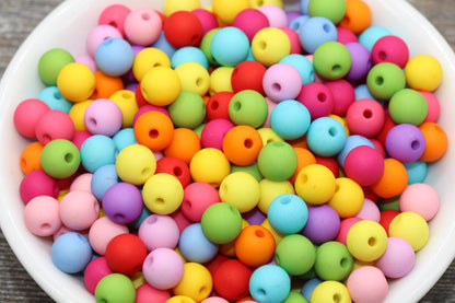 8mm Matte Multicolor Gumball Beads, Round Acrylic Loose Beads, Frosted Bubblegum Beads, Chunky Beads, Round Plastic Beads #373