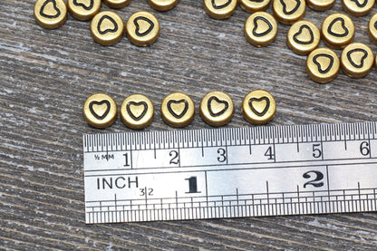 Gold Heart Beads, Acrylic Gold Heart Beads, Plastic Heart Beads, Acrylic Symbol Beads, Outline Heart Beads, Size 7mm #52