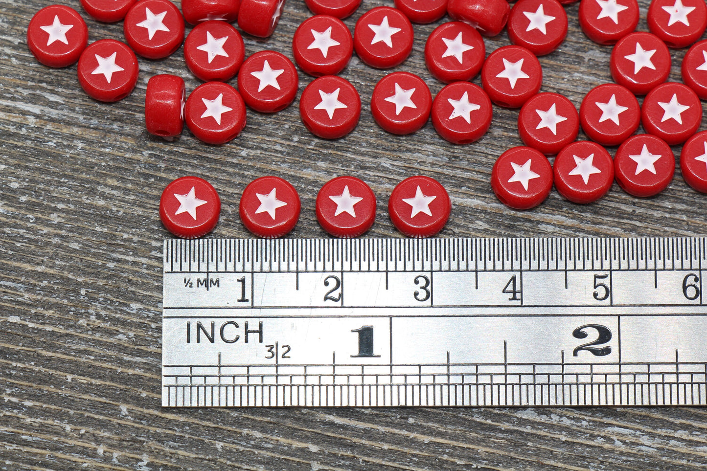 Red Star Beads, Acrylic Red Star Beads, Red and White Star Beads, Acrylic Symbol Beads, Size 7mm #56