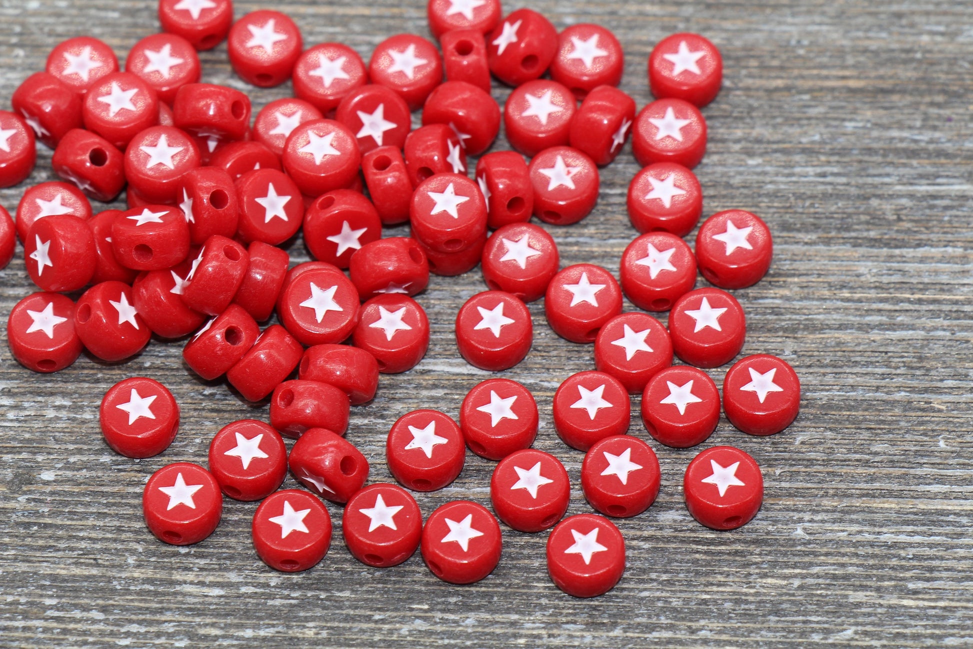 Red Star Beads, Acrylic Red Star Beads, Red and White Star Beads, Acrylic Symbol Beads, Size 7mm #56