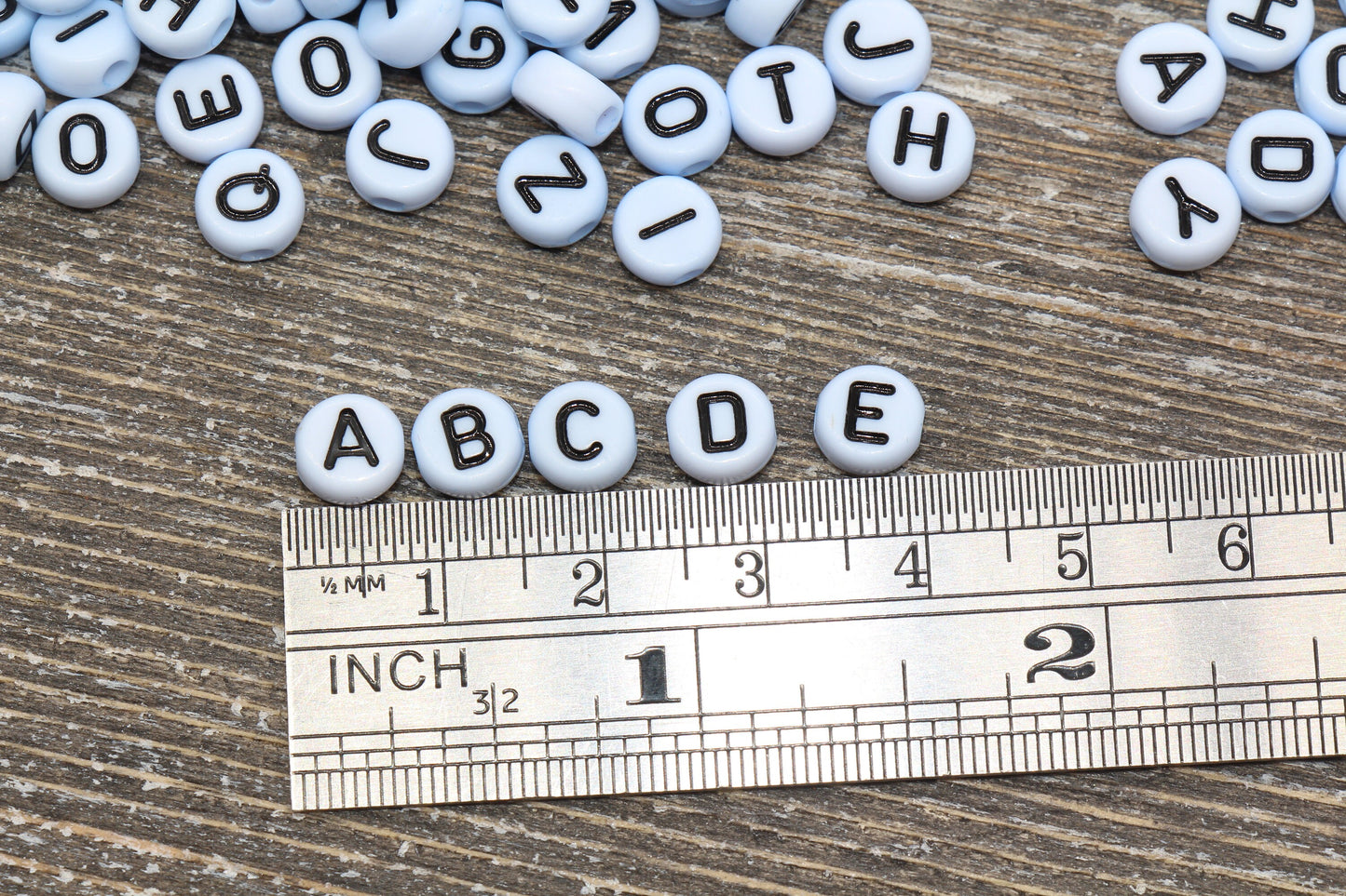 Baby Blue Alphabet Letter Beads, Acrylic Blue with Black Letters Beads, Round Acrylic Beads, ABC Letter Beads, Name Beads 7mm #9