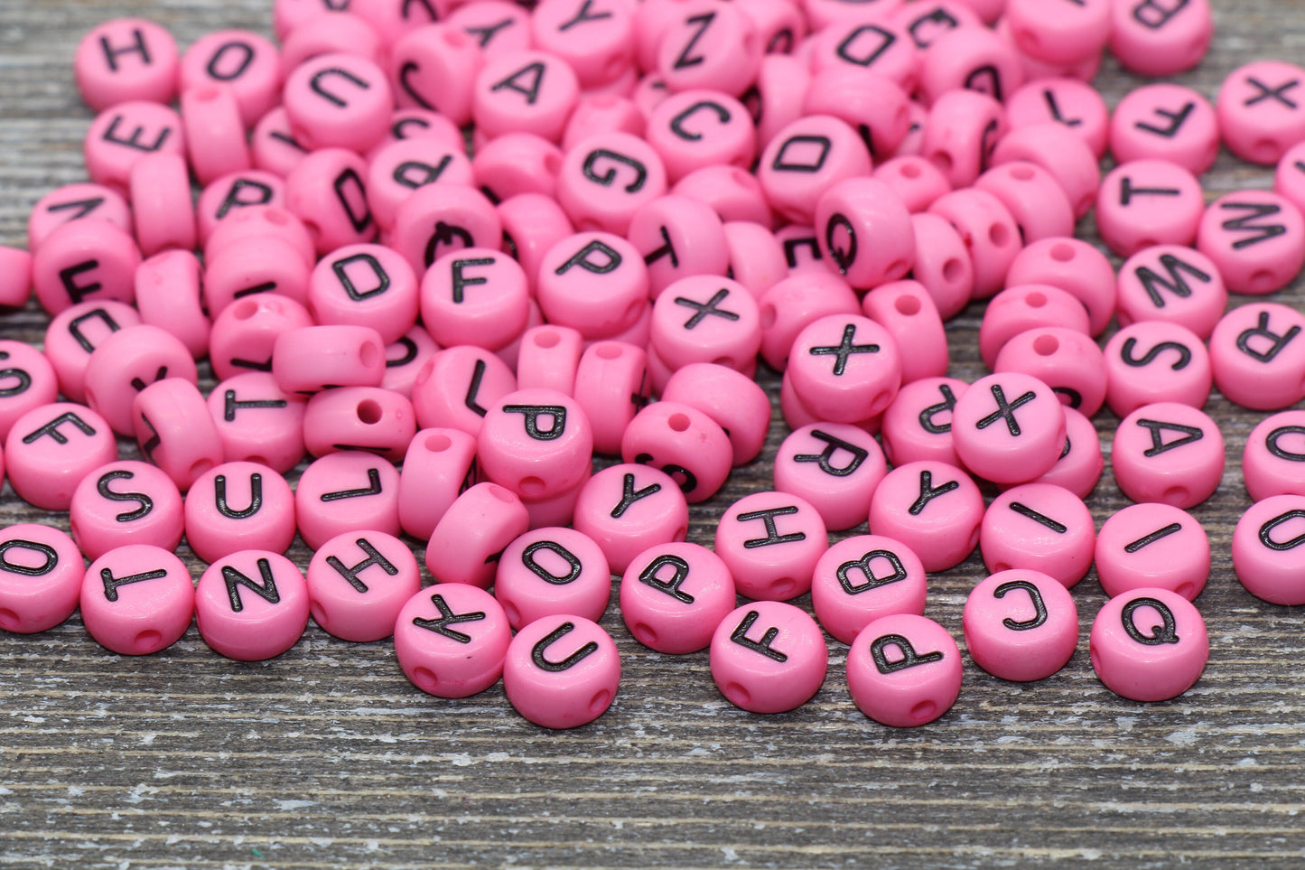 Pink Alphabet Letter Beads, Acrylic Pink with Black Letter Beads, Round Acrylic Beads, ABC Letter Beads, Plastic Name Beads, Size 7mm #1