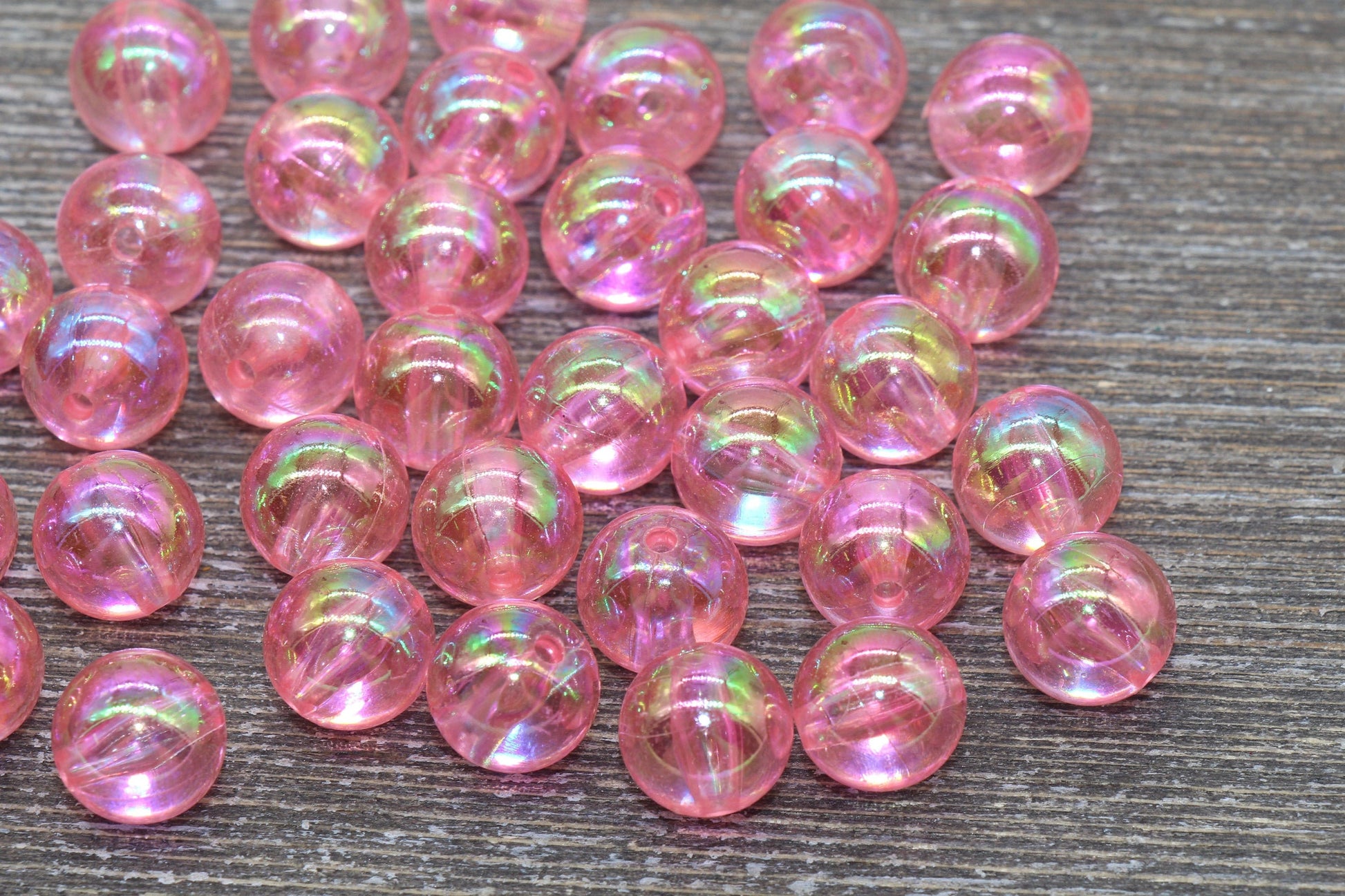 12mm Pink AB Round Beads, Iridescent Acrylic Gumball Beads, Transparent Round Spacer Beads, Bubblegum Beads, Plastic Round Bead #1189