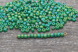 Iridescent Glass Seed Beads, 4mm 6/0 Glass Round Seed Beads, Green AB Opaque Seed Beads, Rocailles Beads, Beading Supplies #1193