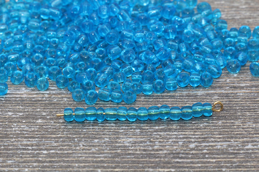 Transparent Glass Seed Beads, 4mm 6/0 Glass Round Seed Beads, Blue Trans Seed Beads, Rocailles Beads, Beading Supplies #1198