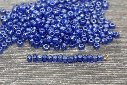 Glossy Transparent Glass Seed Beads, 4mm 6/0 Glass Round Seed Beads, Royal Blue Trans Seed Beads, Rocailles Beads, Beading Supplies #1201