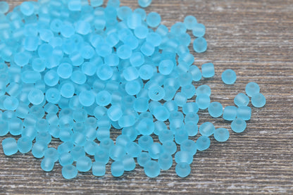 Matte Glass Seed Beads, 4mm 6/0 Glass Round Seed Beads, Matte Blue Trans Seed Beads, Rocailles Beads, Beading Supplies #1203