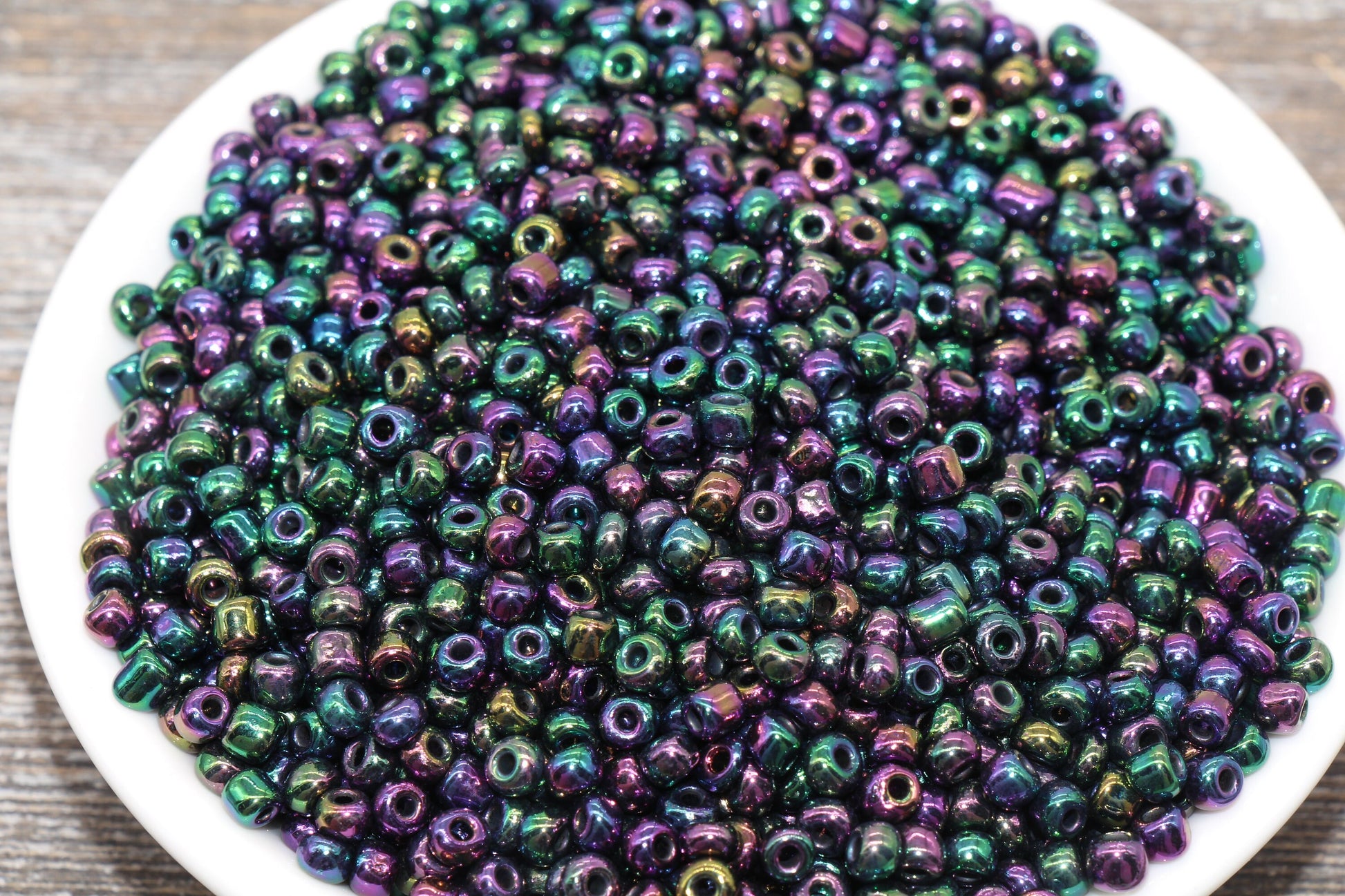 Rainbow Metallic Glass Seed Beads, 4mm 6/0 Glass Round Seed Beads, Rainbow Seed Beads, Rocailles Beads, Beading Supplies #1205