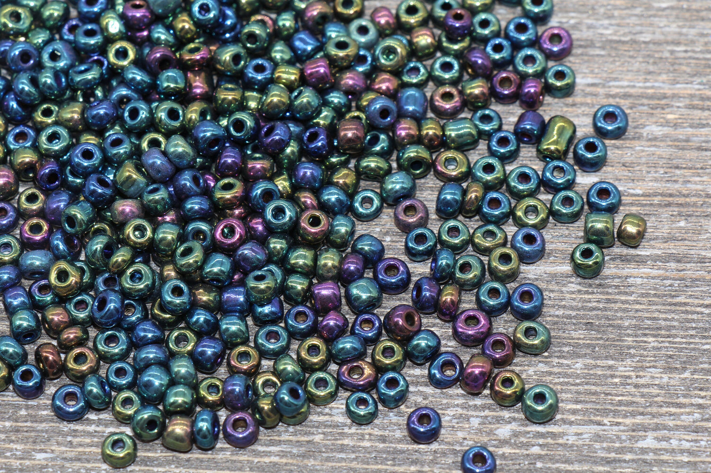 Rainbow Metallic Glass Seed Beads, 4mm 6/0 Glass Round Seed Beads, Rainbow Seed Beads, Rocailles Beads, Beading Supplies #1213