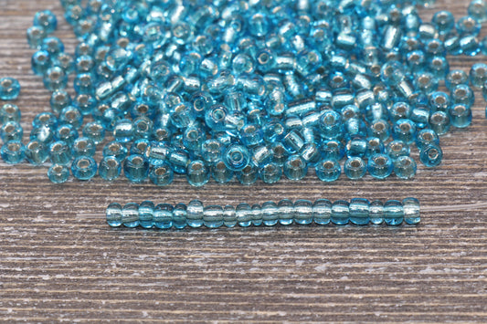 Transparent Glass Beads with Silver Lined, 4mm 6/0 Glass Round Seed Beads, Blue Trans Seed Beads, Rocailles Beads, Beading Supplies #1218