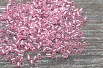 Transparent Glass Beads with Silver Lined, 4mm 6/0 Glass Round Beads, Rose Pink Trans Seed Beads, Rocailles Beads, Beading Supplies #1221