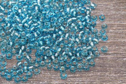 Transparent Glass Beads with Silver Lined, 4mm 6/0 Glass Round Beads, Blue Trans Seed Beads, Rocailles Beads, Beading Supplies #1233