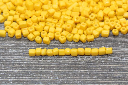 Square Glass Seed Beads, 4mm Cube Glass Beads, Yellow Square Seed Beads, Opaque Beads, Beading Supplies #1241