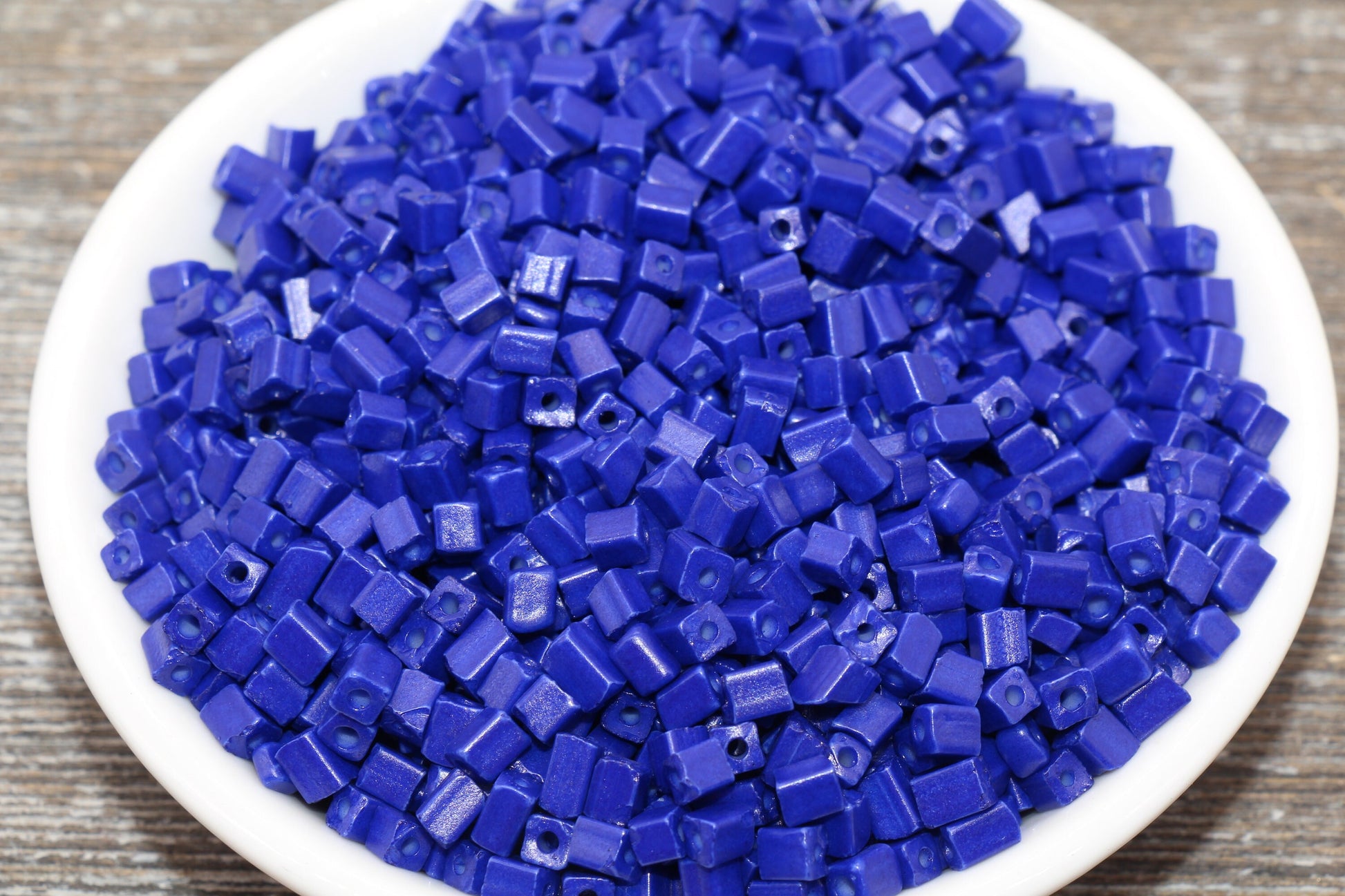 Square Glass Seed Beads, 4mm Cube Glass Beads, Royal Blue Square Seed Beads, Opaque Beads, Beading Supplies #1242