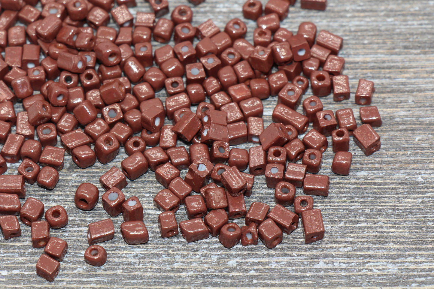 Square Glass Seed Beads, 4mm Cube Glass Beads, Brown Square Seed Beads, Opaque Beads, Beading Supplies #1246