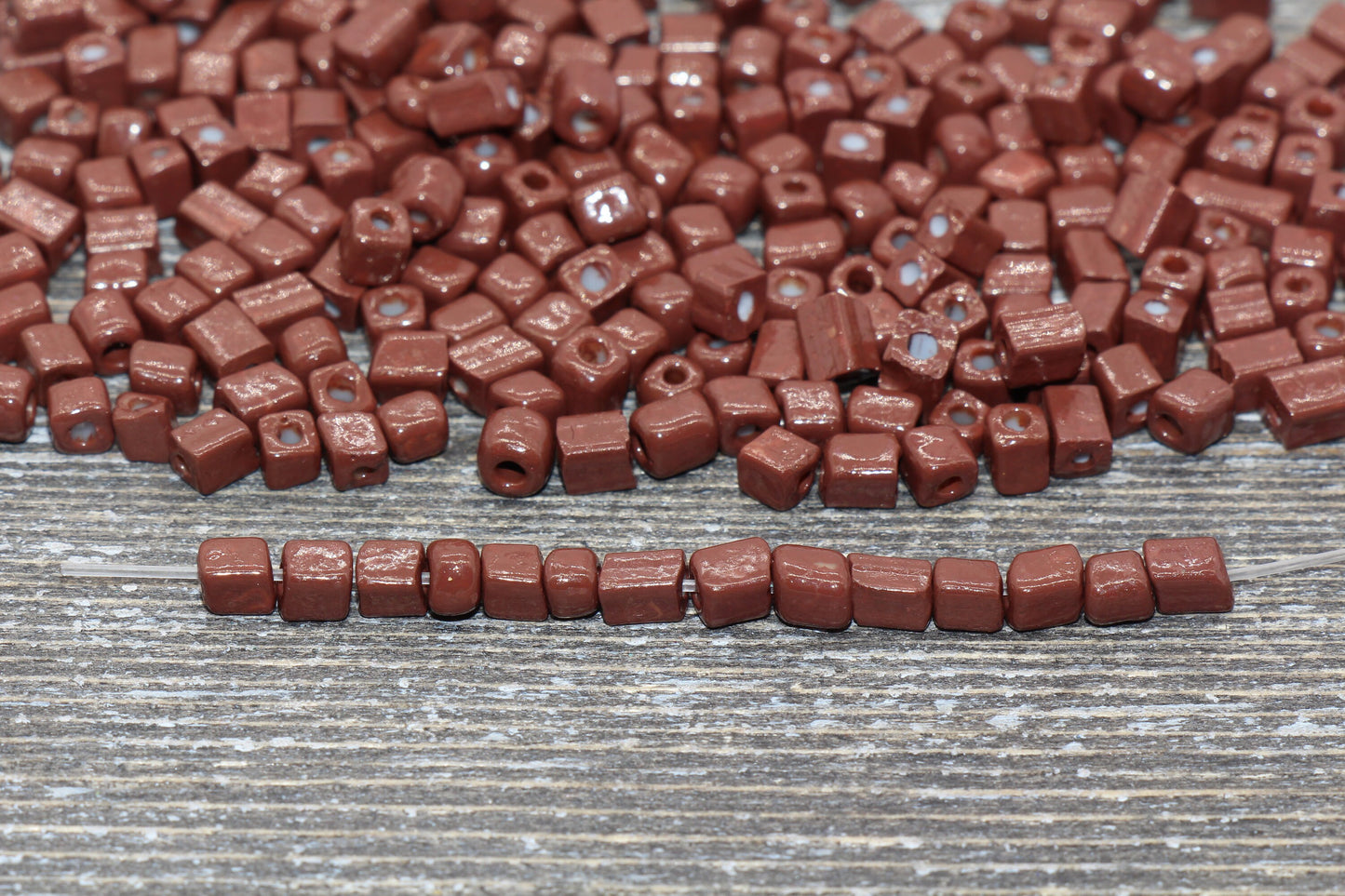 Square Glass Seed Beads, 4mm Cube Glass Beads, Brown Square Seed Beads, Opaque Beads, Beading Supplies #1246