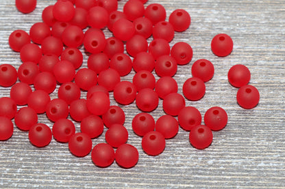 8mm Matte Red Gumball Beads, Round Acrylic Loose Beads, Frosted Bubblegum Beads, Chunky Beads, Round Plastic Beads #672