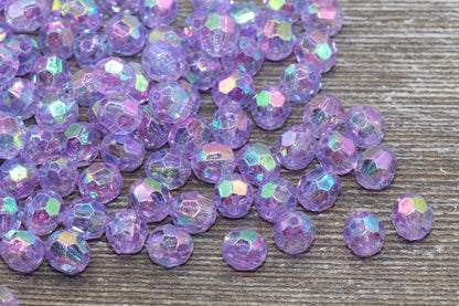 8mm Light Purple AB Faceted Gumball Beads, Purple Iridescent Faceted Acrylic Loose Beads, Bubblegum Beads, Star Cut Rainbow Beads #1263