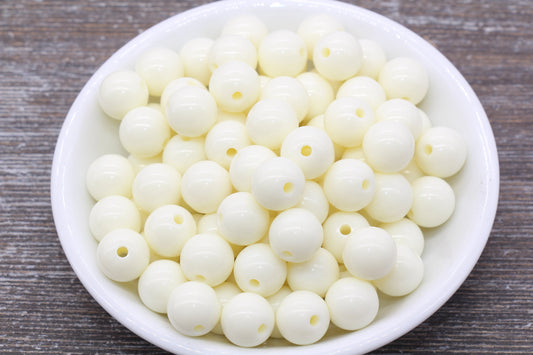 12mm Ivory Gumball Beads, Round Acrylic Loose Beads, Bubblegum Beads, Chunky Beads, Smooth Plastic Round Beads #510