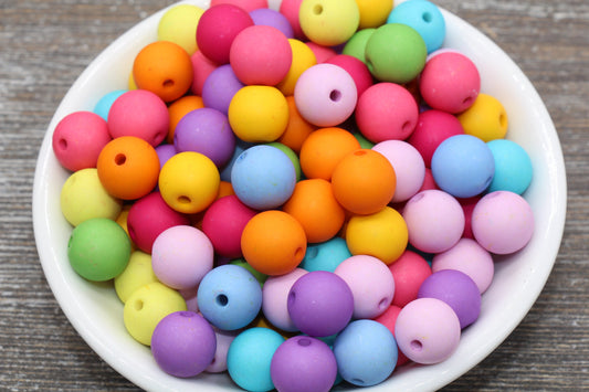 12mm Matte Multicolored Gumball Beads, Round Acrylic Loose Beads, Solid Bubblegum Beads, Chunky Beads, Round Plastic Beads #375