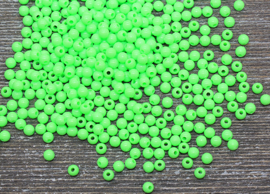 4mm Green Round Beads, Acrylic Gumball Beads, Spring Green Round Spacer Beads, Bubblegum Beads, Plastic Round Smooth Bead #306