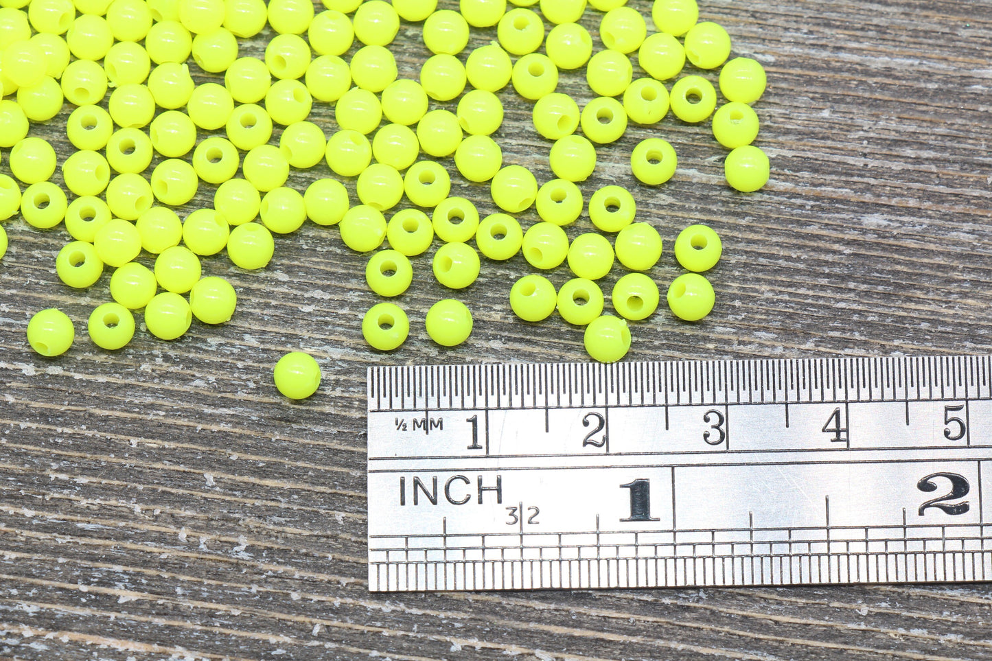 4mm Neon Yellow Round Beads, Acrylic Gumball Beads, Round Spacer Beads, Bubblegum Beads, Plastic Round Smooth Bead #307