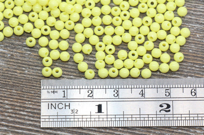 4mm Lemon Yellow Round Beads, Acrylic Gumball Beads, Round Spacer Beads, Bubblegum Beads, Plastic Round Smooth Bead #1275