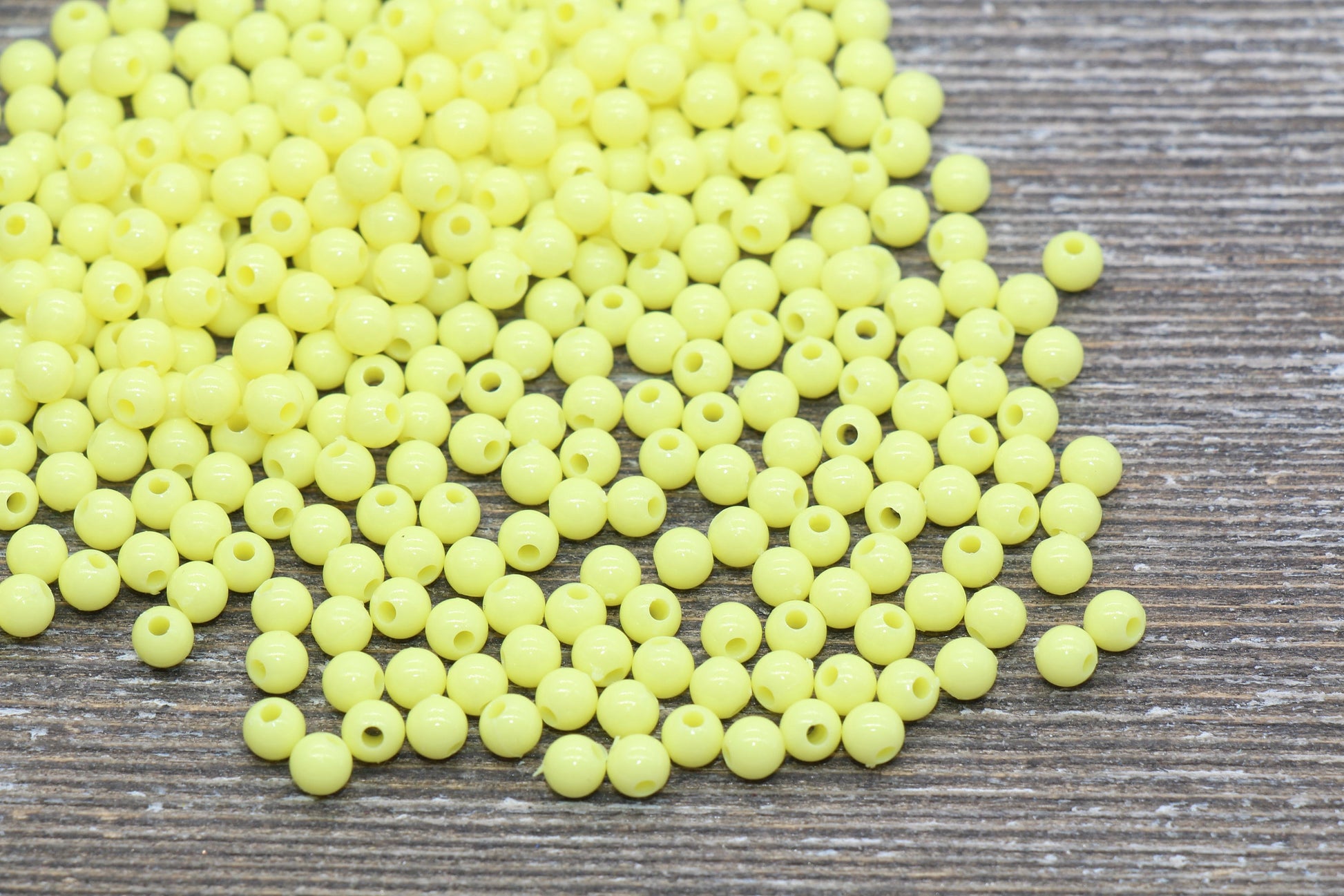 4mm Lemon Yellow Round Beads, Acrylic Gumball Beads, Round Spacer Beads, Bubblegum Beads, Plastic Round Smooth Bead #1275