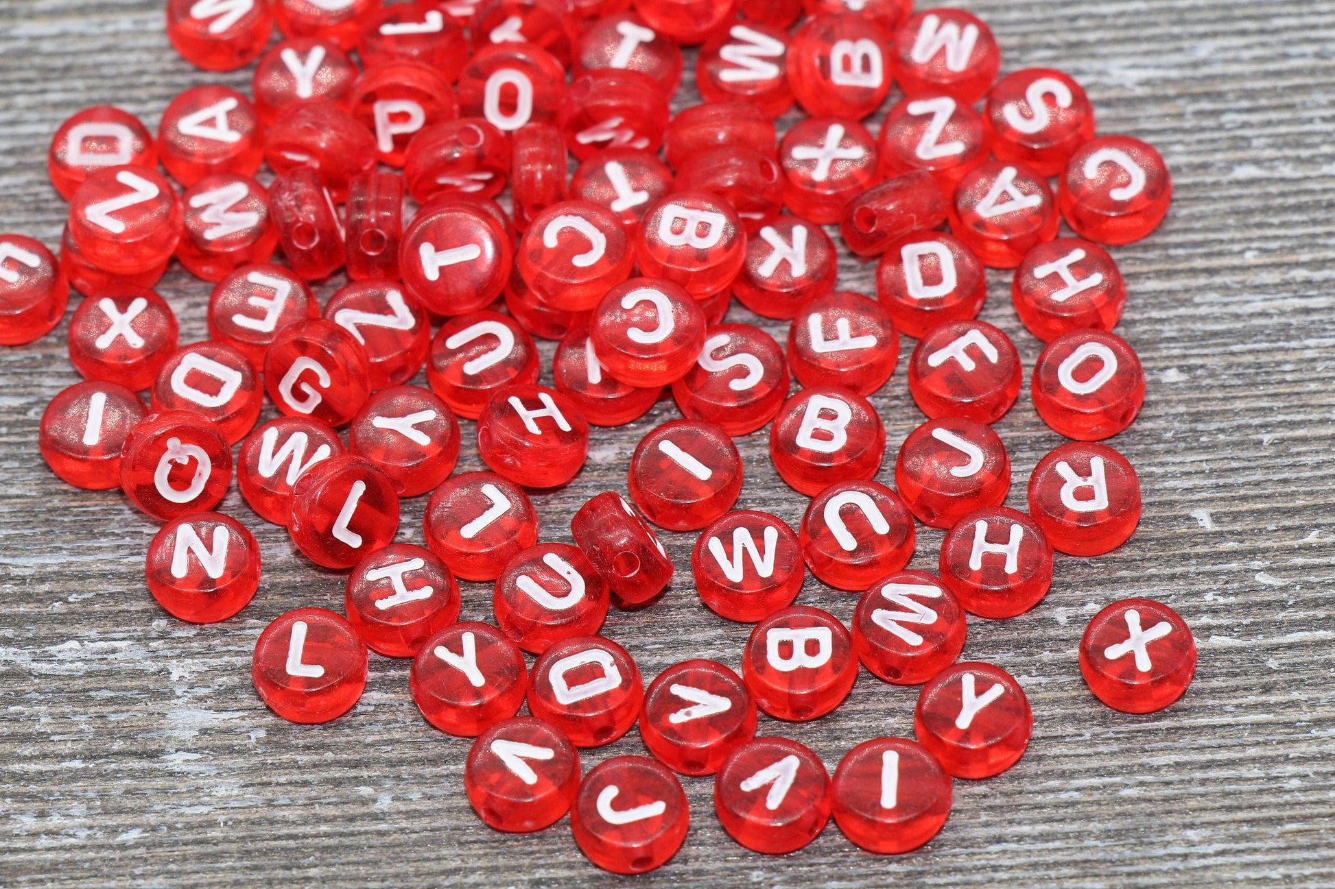 Red Alphabet Letter Beads, Translucent Acrylic Red Letters Beads, Round Acrylic Beads, Mix Letters Beads, Name Beads 7mm #125