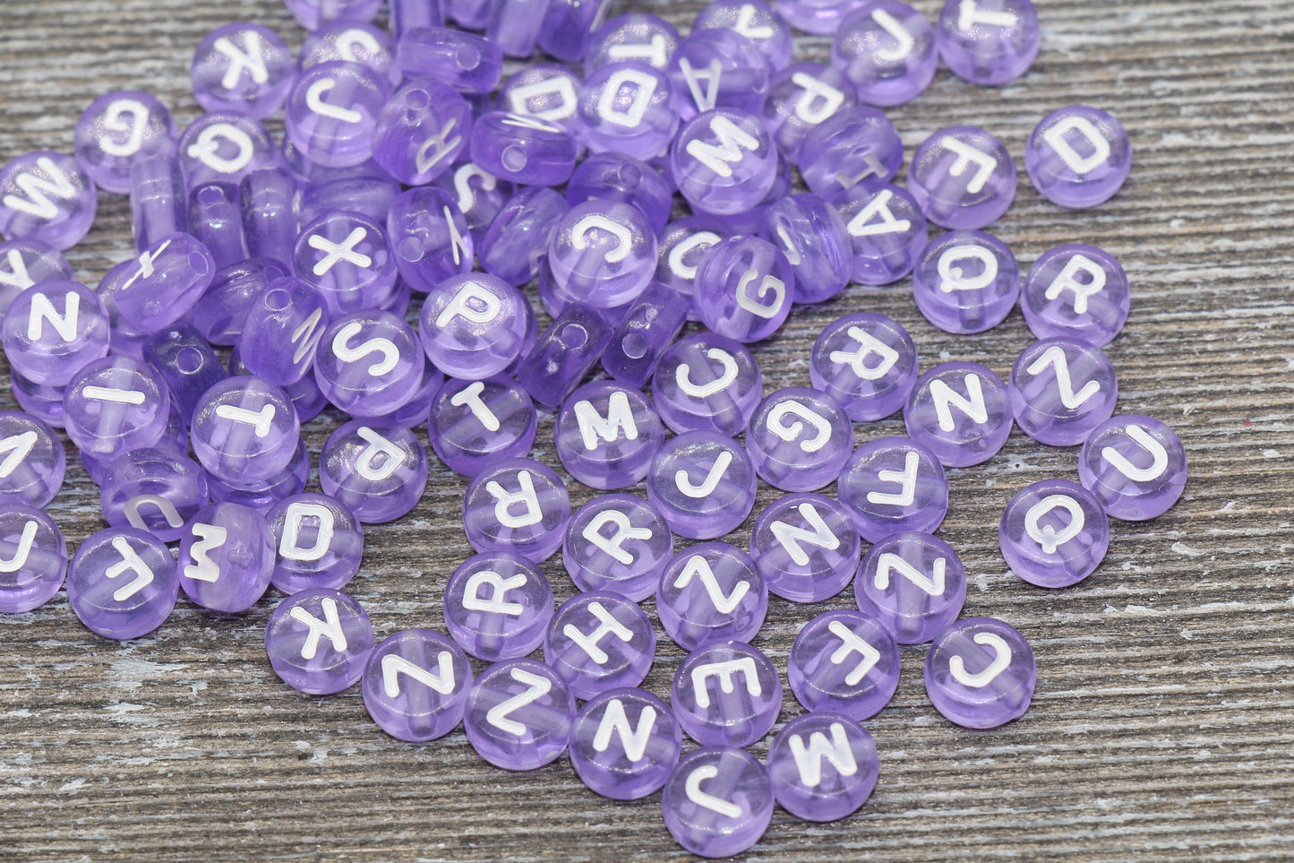 Purple Alphabet Letter Beads, Translucent Acrylic Purple Letters Beads, Round Acrylic Beads, Mix Letters Beads, Name Beads 7mm #124