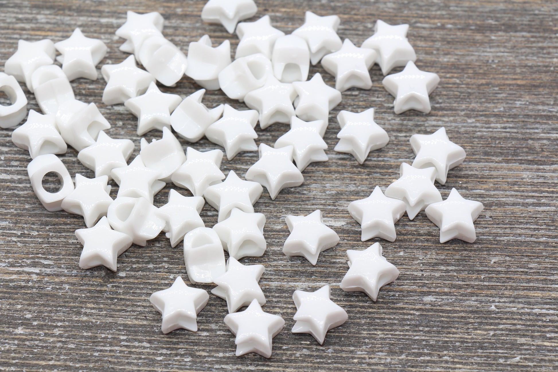 10mm White Star Beads, Acrylic Star Beads, Large Hole Star Beads, Resin Star Beads #47